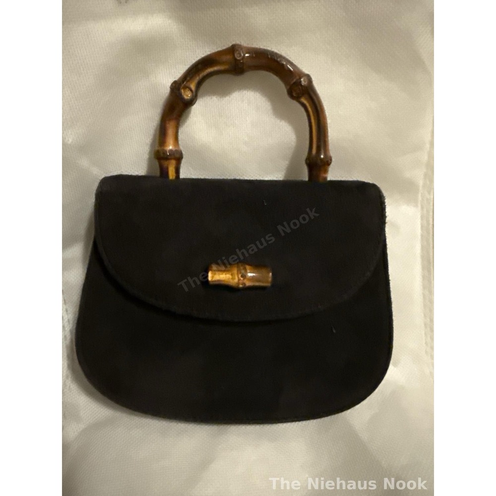 Vintage Gucci Bamboo Super Mini Black Suede Purse 80s/90s Italy Authentic